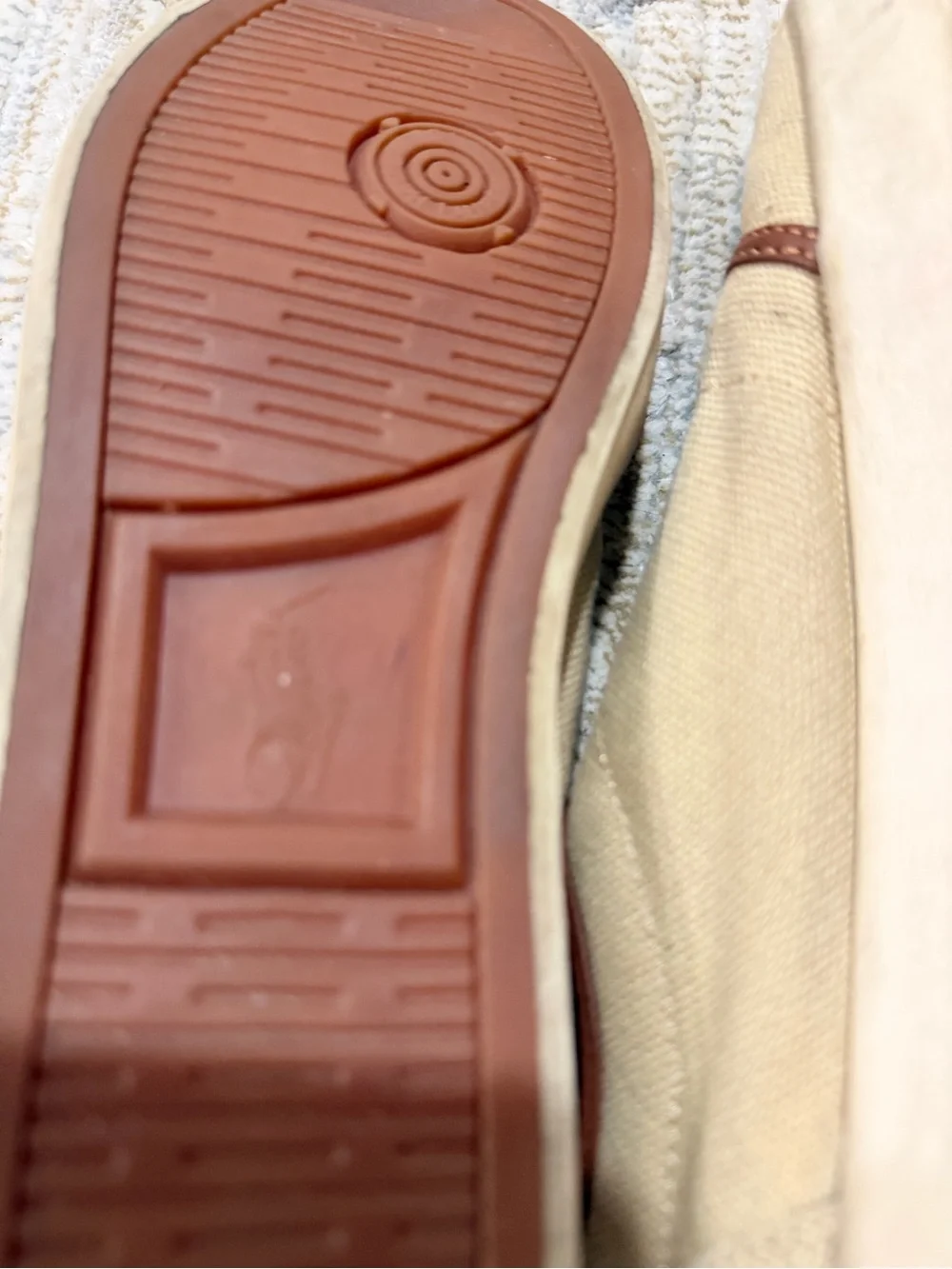 Polo by Ralph Lauren Tan Canvas Boat Shoes with Brown Trim